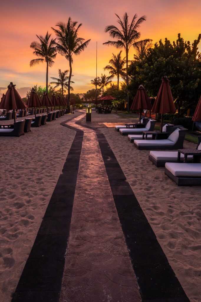 Beautiful sunset view from The St. Regis Bali Resort’s Vista Bar at Nusa Dua’s beach.